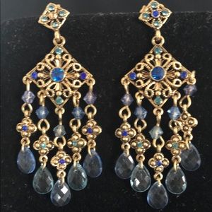 BEAUTIFUL CHANDELIER BLUE CRYSTAL EARRINGS